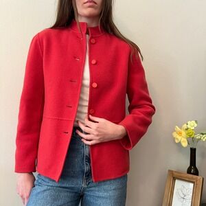 Eileen Fisher Red Boiled Wool Cashmere Blend Mock Neck Jacket Sz S Retro Chic